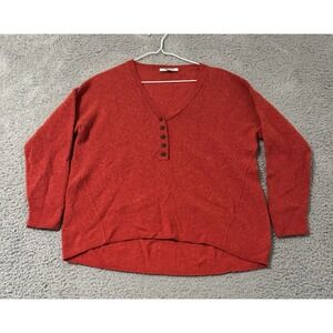 Madewell Women's Asherton Wool Red Waffle Knit Thermal Henley Sweater Size Small